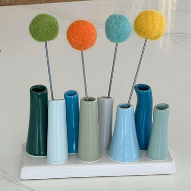 Modern 8 Tube Bud Vase, Pooley Vase Hunter Grey